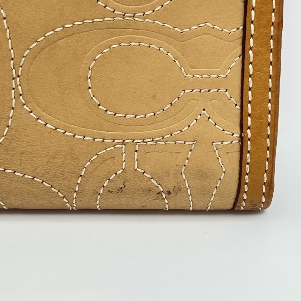 Coach Signature Logo Embossed Leather Tri Fold Stitched Wallet License Window - Picture 10 of 16
